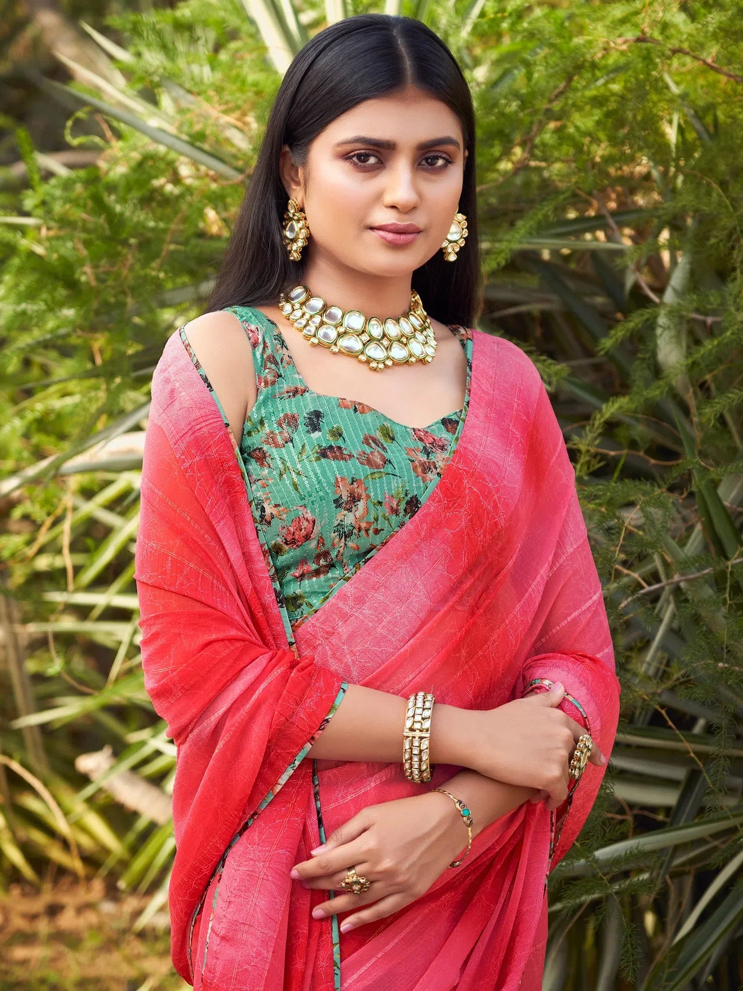 Red Printed Polyester Saree - Designer Indian Sarees