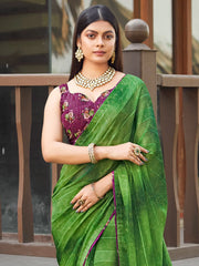 Women's Georgette Green Printed Designer Saree With Blouse Piece-PLTINUM1005