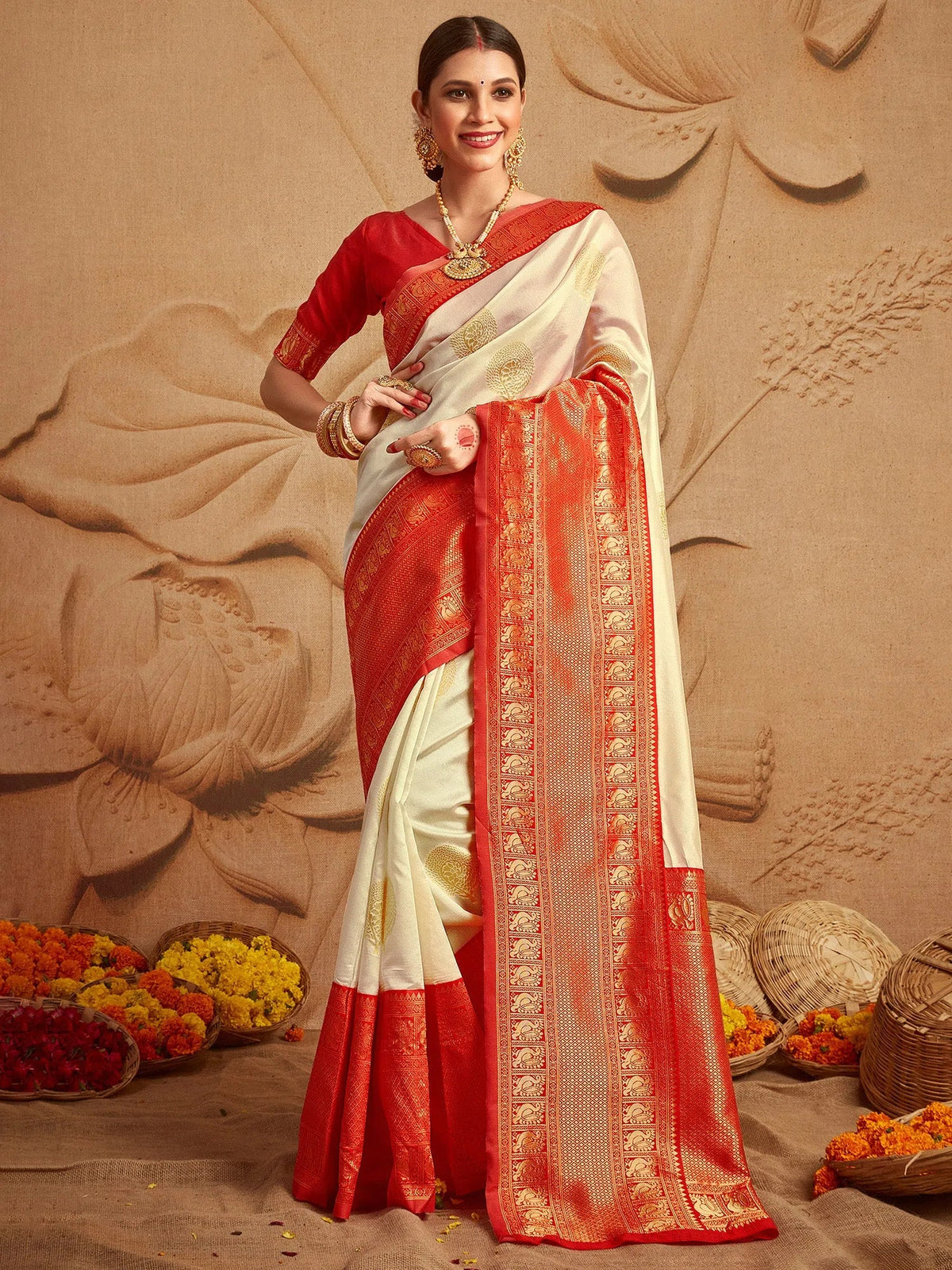 Off White Zari Women Saree