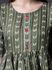 Women's Self Design Cotton Blend Maxi Dress-POPPYGREEN