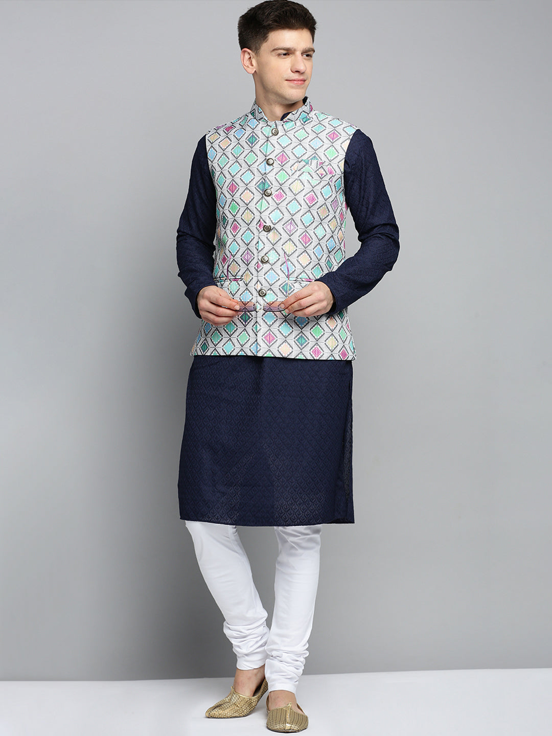 Multi Printed Nehru Jacket - Mens Kurta Pajama Set | Showoff