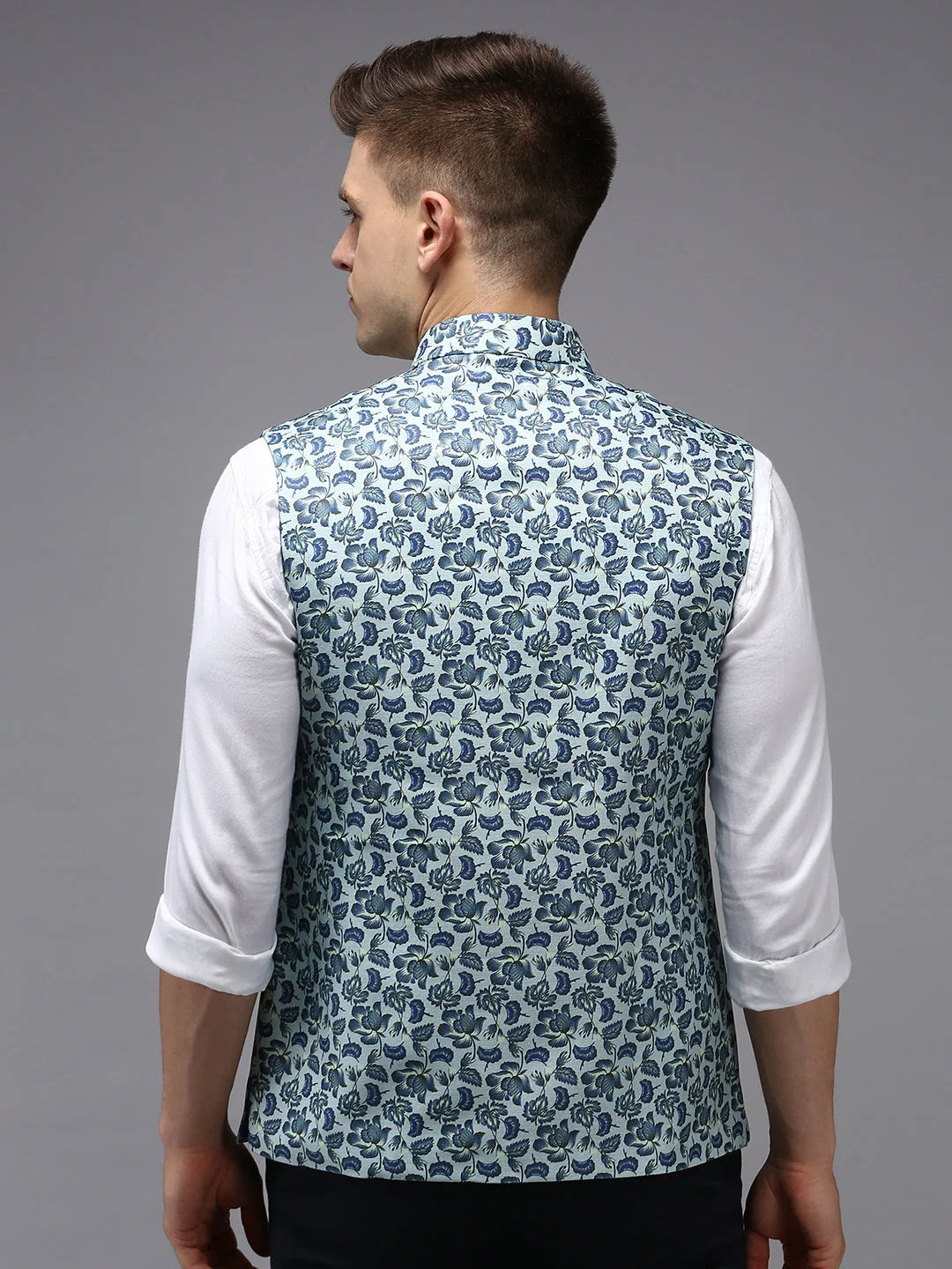 Sea Green Printed Nehru Jacket - Mens Kurta Pajama | Showoff