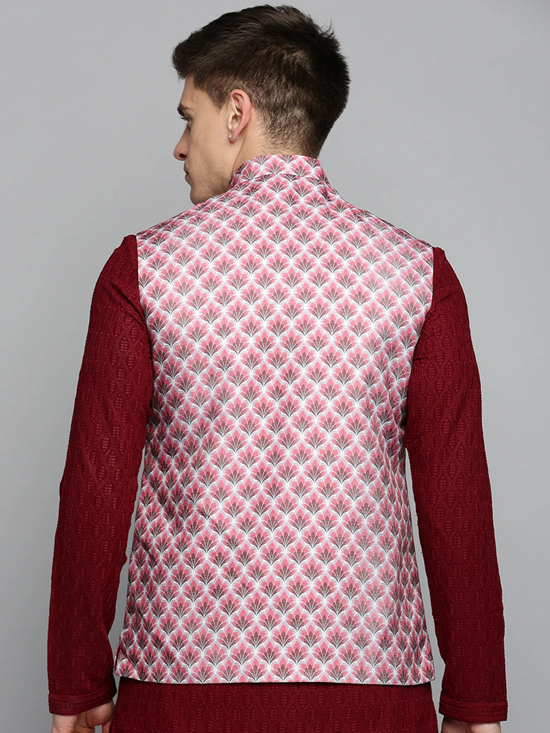 Magenta Printed Nehru Jacket - Mens Kurta Pajama | Showoff