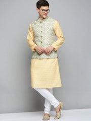 Men Mandarin Collar Printed Lime Green Nehru Jacket-PR-249-Limegreen