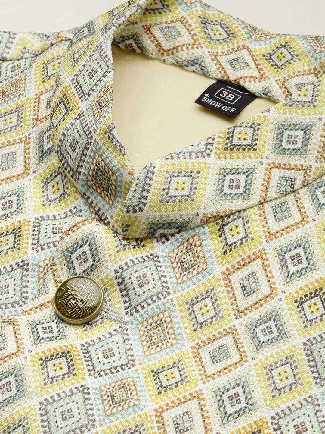 Lime Green Printed Nehru Jacket | Mens Kurta Pajama Sets