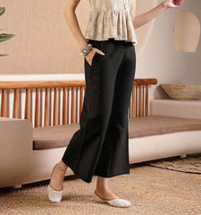 Stylum Women's Black Woven Design Cotton Blend Trousers (PTBLACKHUMMER)
