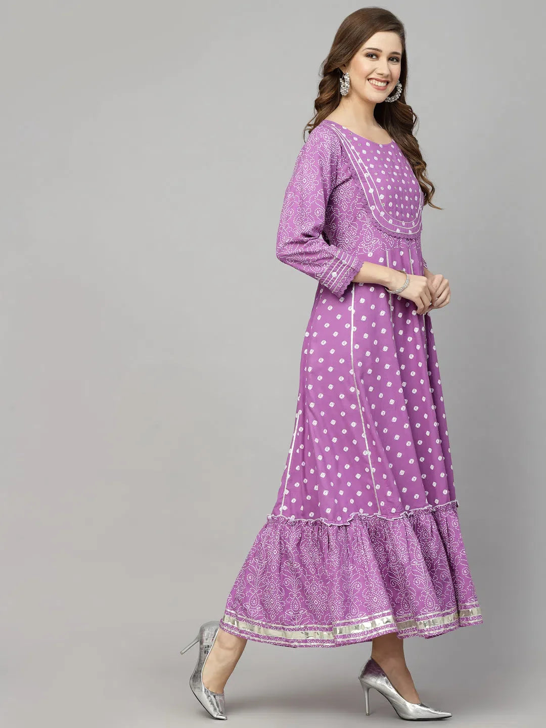 Purple Bandhani Anarkali Kurta - Handwork Rayon Kurti for Women