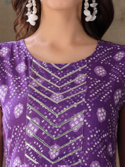 Women's Bandhej Printed Cotton Flared Kurta-PURPLESANVI
