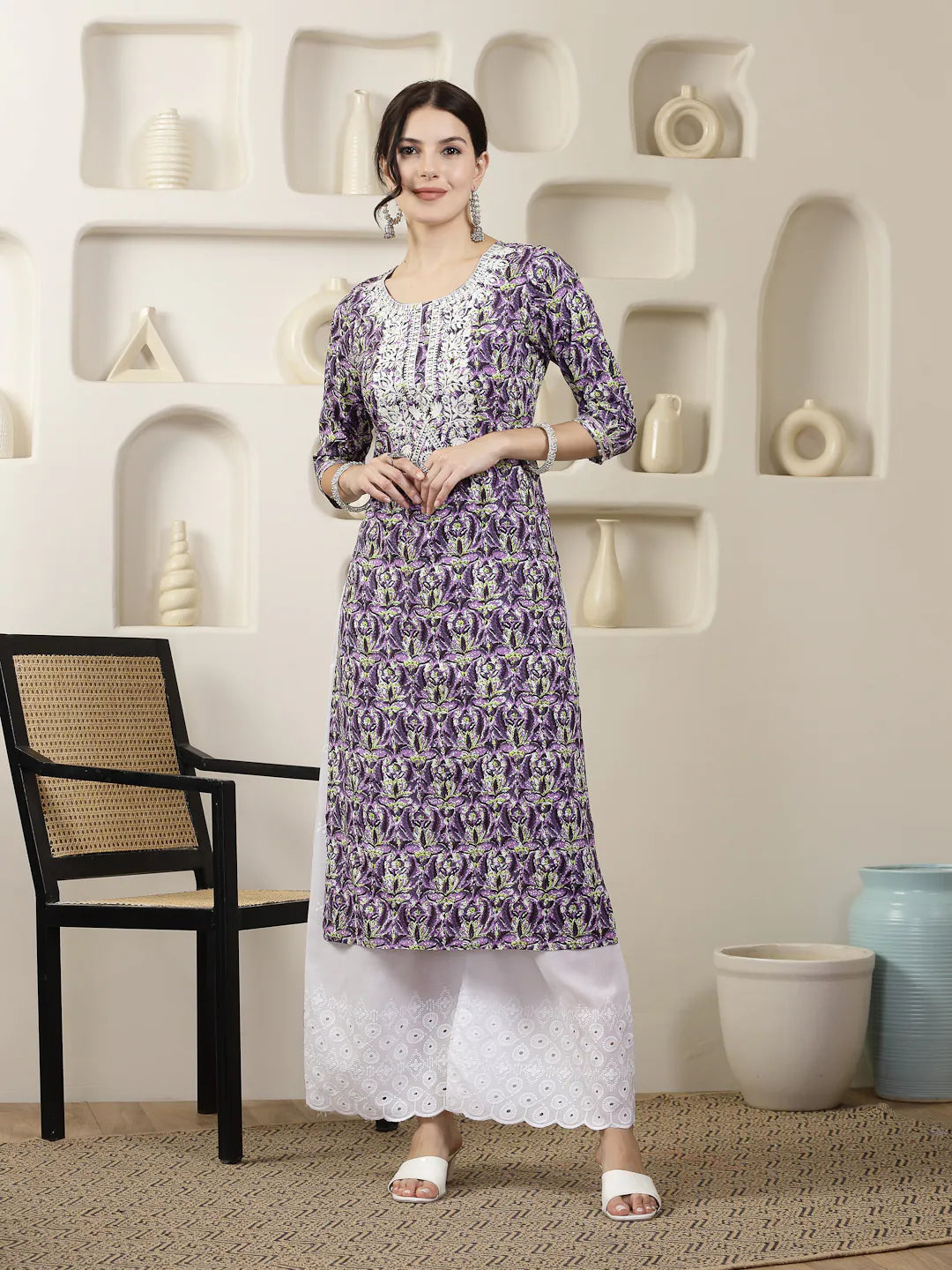 Purple Chikankari Kurti - Embroidered Indian Kurtas for Women