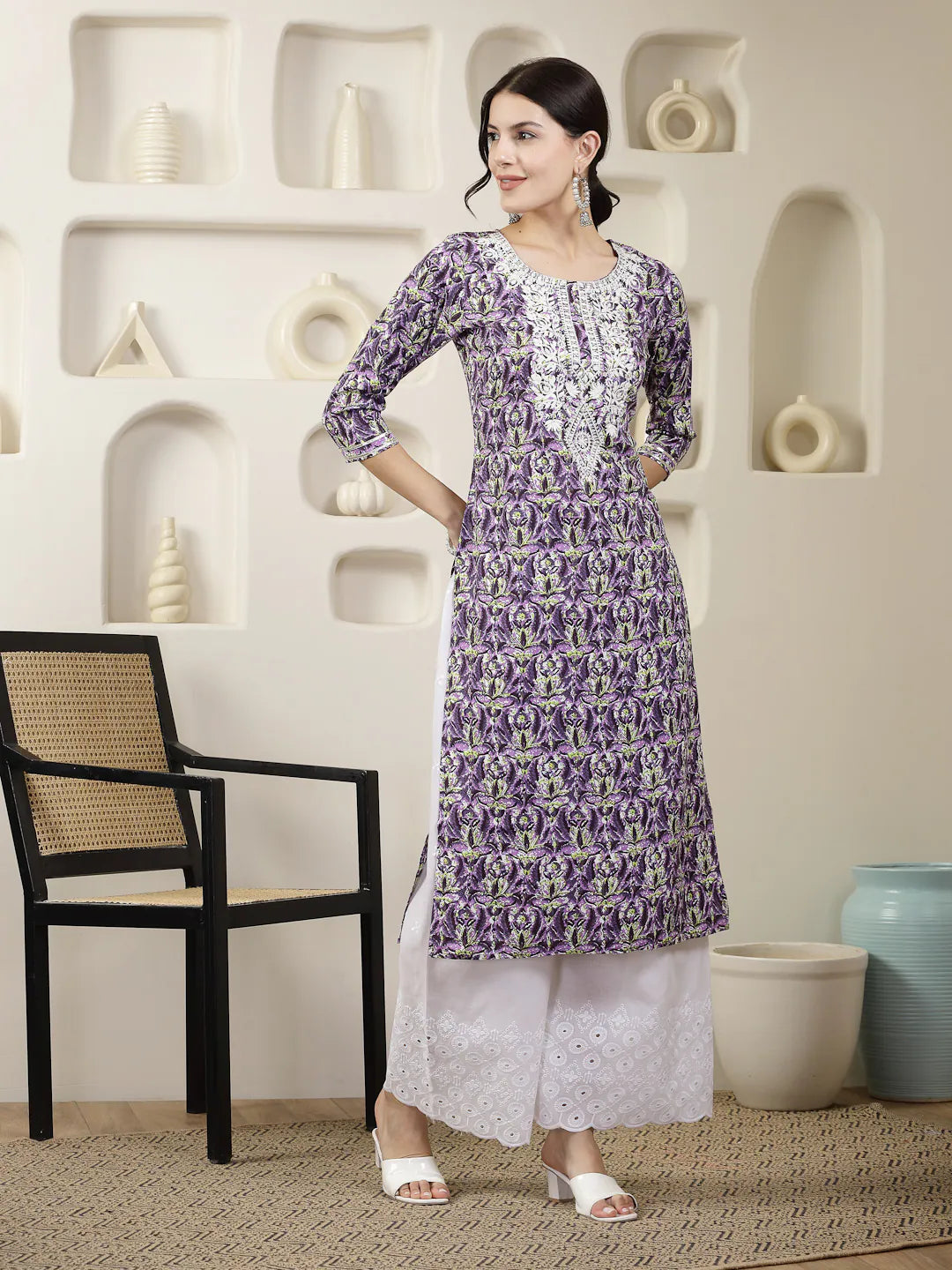 Purple Chikankari Kurti - Embroidered Indian Kurtas for Women