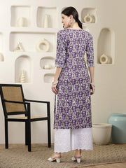 Women's Purple Printed & Embroidered Rayon Straight Chicken Kurta-PURPLETONY