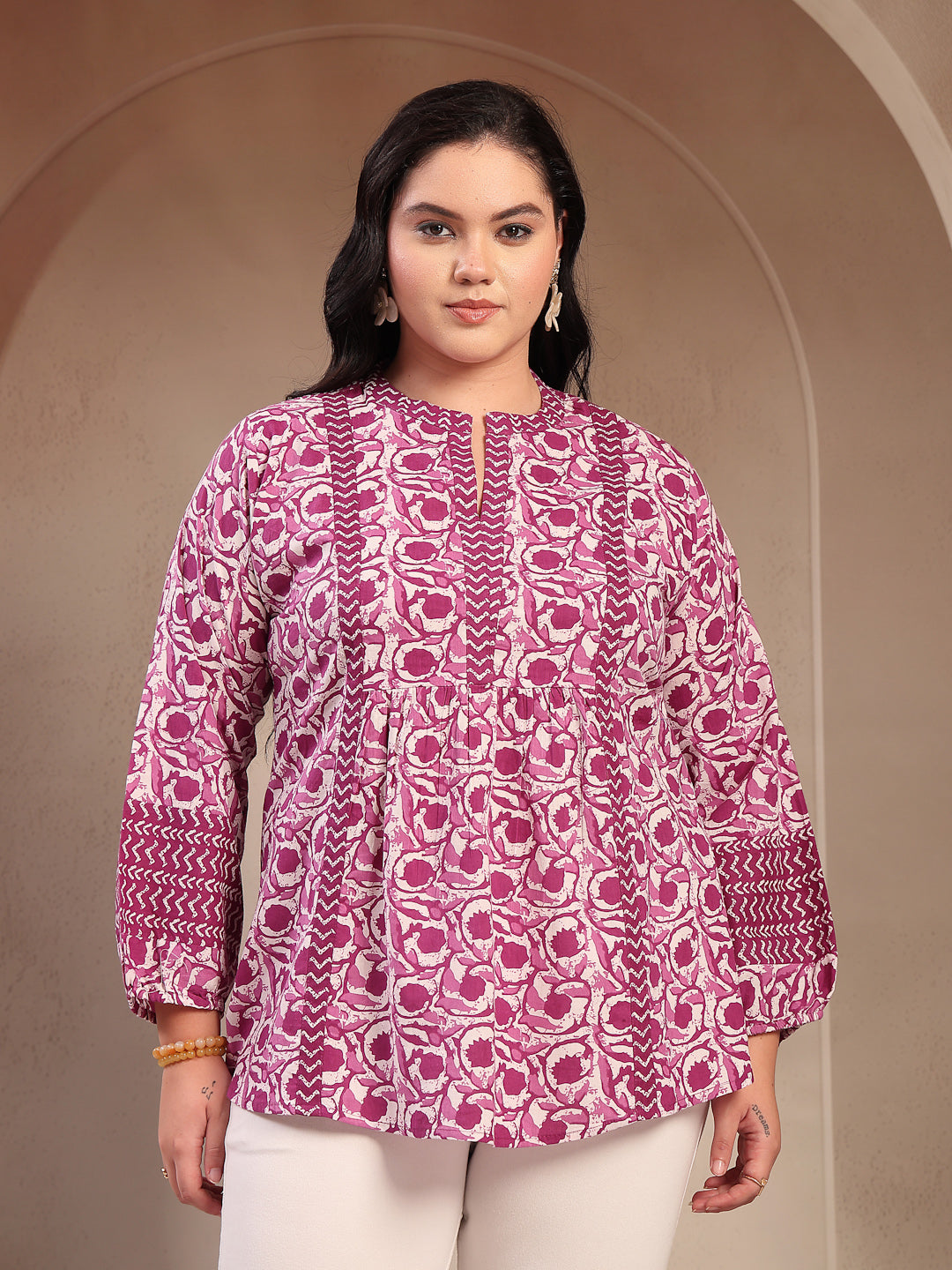 Stylum Women's Plus Size Purple Floral Printed Cotton Top (PURPLETOPVENUSPLUS)