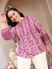Stylum Women's Plus Size Purple Floral Printed Cotton Top (PURPLETOPVENUSPLUS)