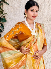 Women's Blend Navy Blue Woven Design Celebrity Saree With Blouse Piece-VSPC7506