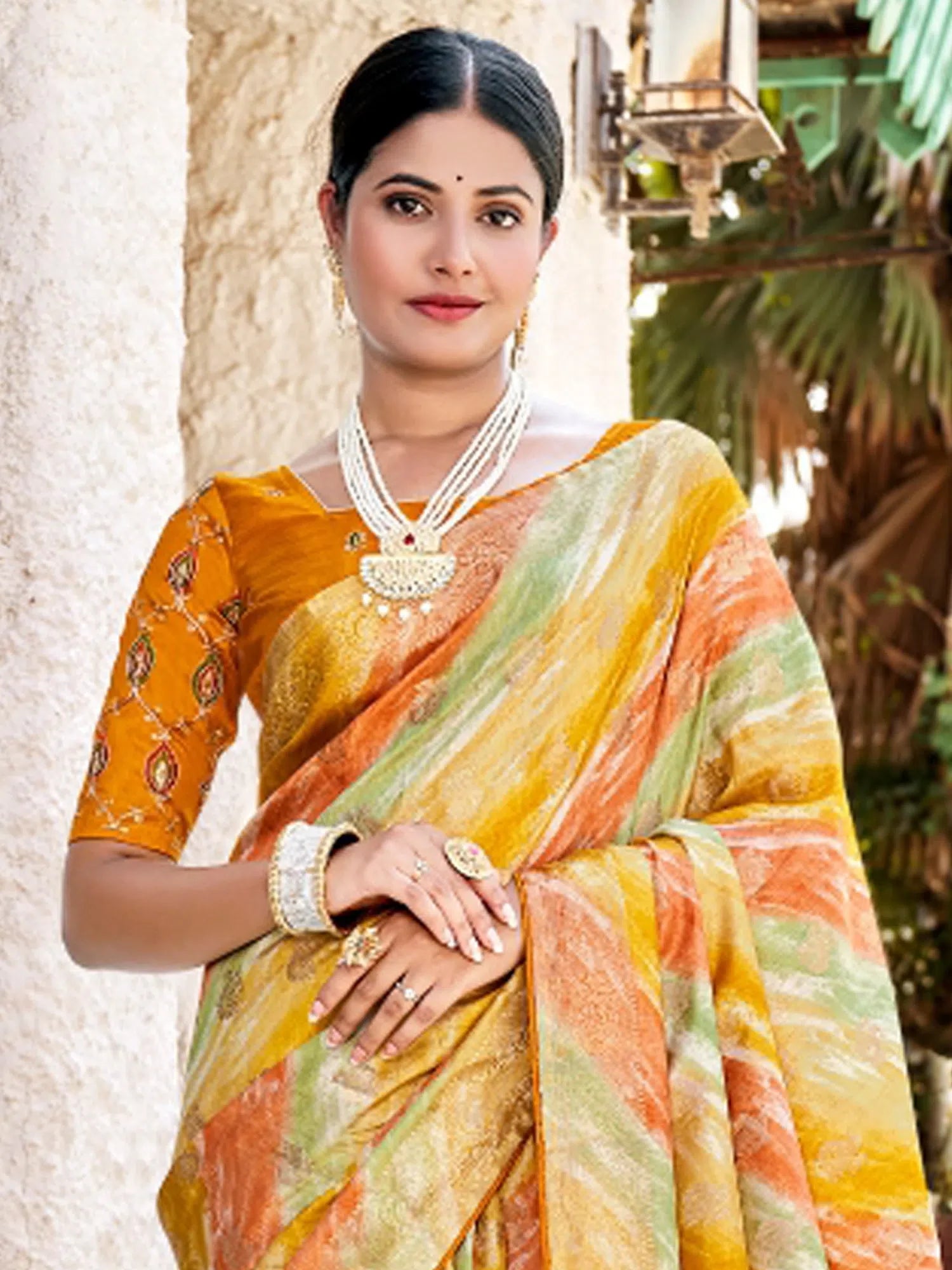 Yellow Woven Polyester Saree with Blouse | Indian Sari