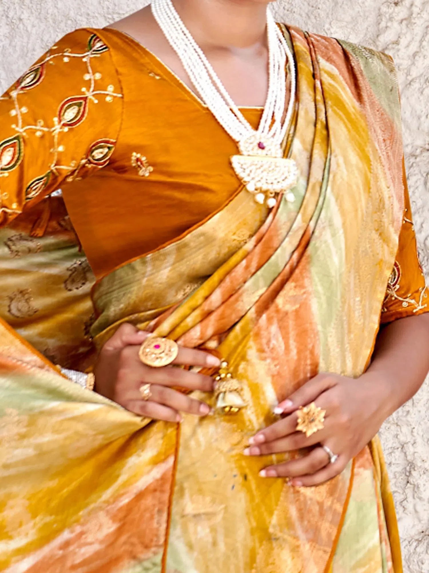 Yellow Woven Polyester Saree with Blouse | Indian Sari