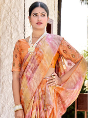 Women's  Blend Orange Woven Design Designer Saree With Blouse Piece-PVITRA5023