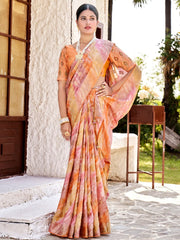 Women's  Blend Orange Woven Design Designer Saree With Blouse Piece-PVITRA5023