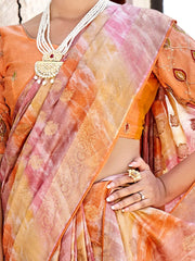 Women's  Blend Orange Woven Design Designer Saree With Blouse Piece-PVITRA5023