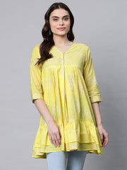 Yellow Cotton Printed Tunic-AHTUCORG-8066