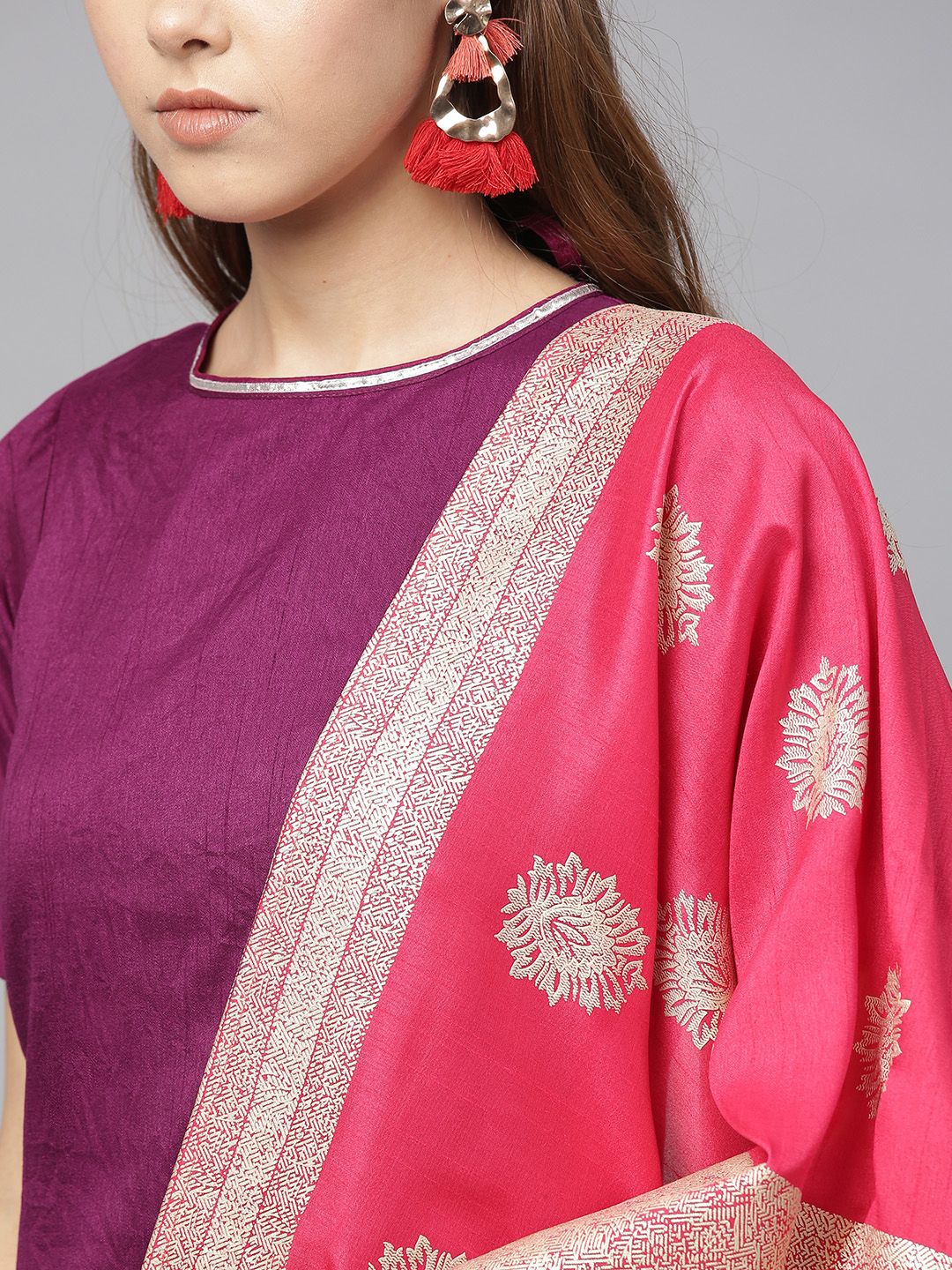 Purple & Red Printed Sharara Suit for Women | Poly Silk Set