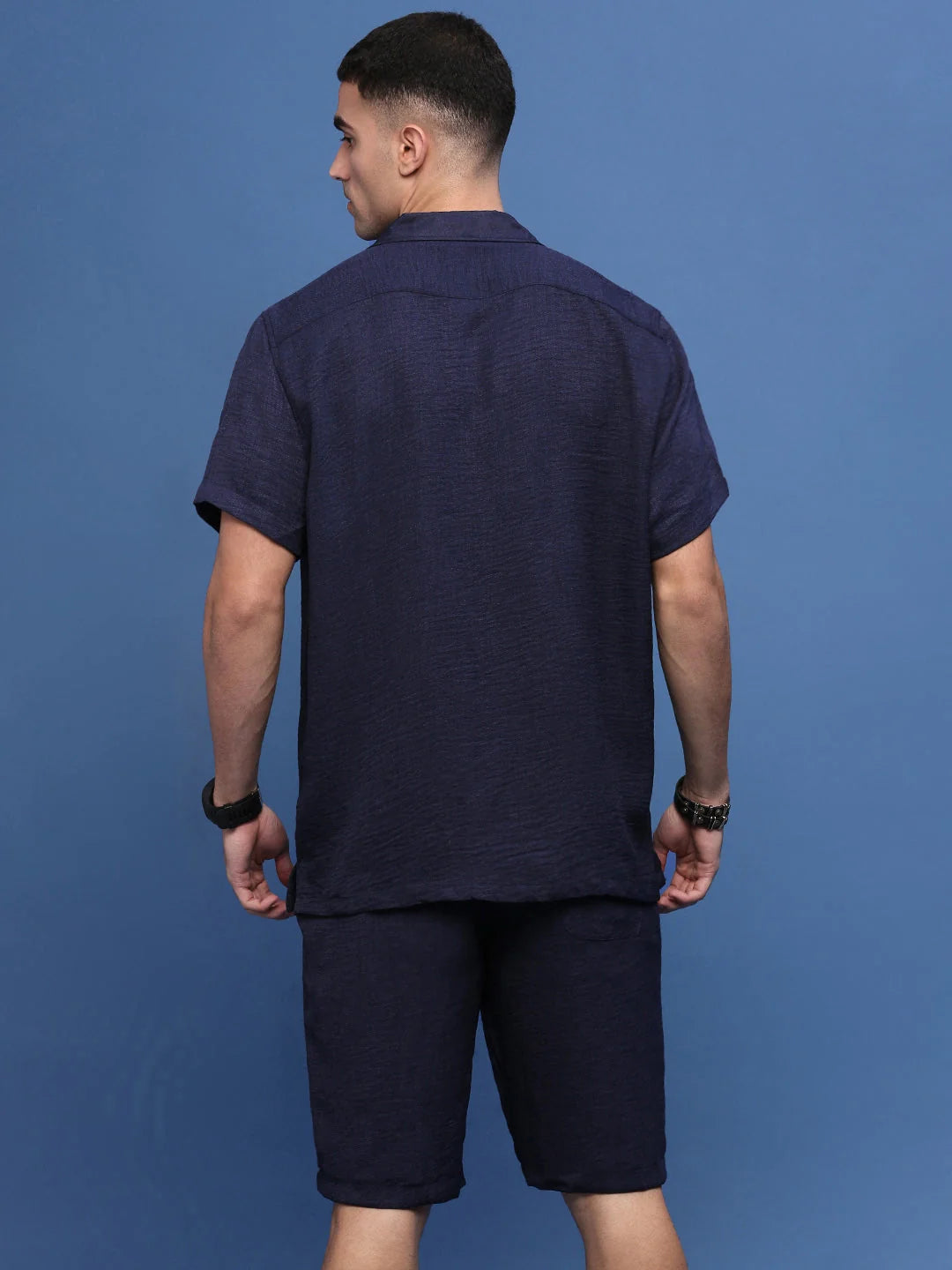 Navy Blue Mens Co Ords Set | Cuban Collar | Two Piece Sets