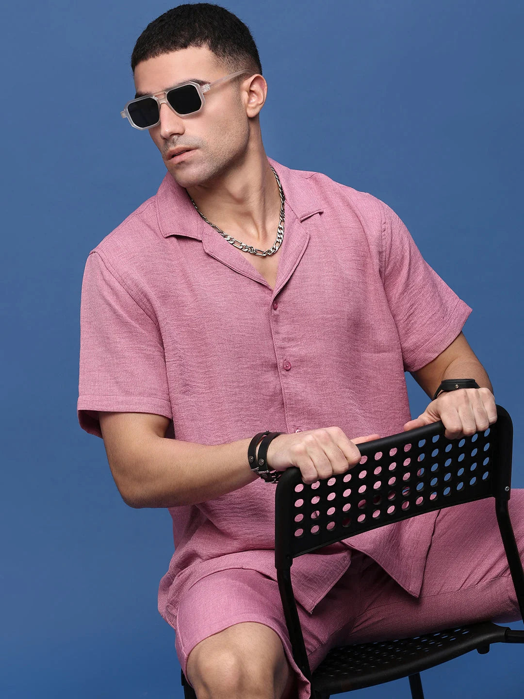 Peach Mens Co Ords Set | Cuban Collar | Two Piece Sets