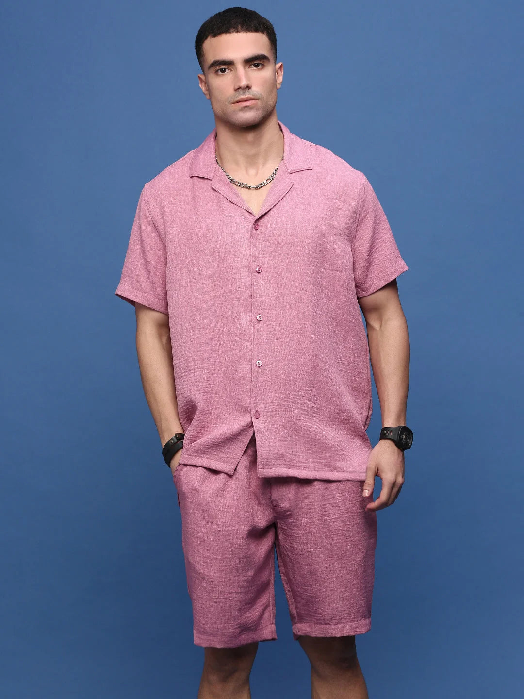 Peach Mens Co Ords Set | Cuban Collar | Two Piece Sets
