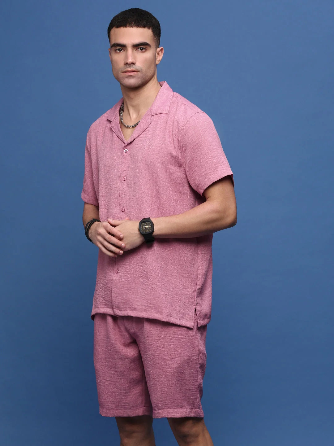 Peach Mens Co Ords Set | Cuban Collar | Two Piece Sets