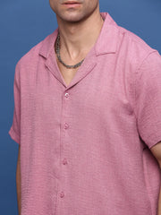 Men Peach Cuban Collar Solid Co Ords Set-Pahel-3361-Peach