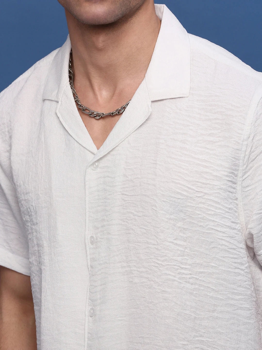 Men's White Solid Co Ord Set | Cuban Collar Cotton Outfit