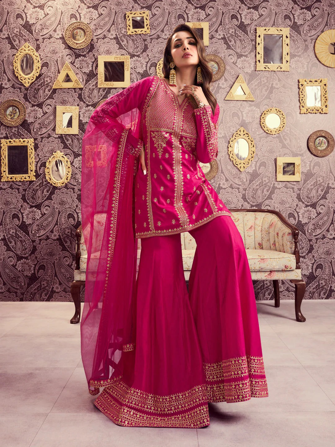 Chanderi Kurta Set for Women - Fuchsia | MLWSHKS891FUC | DesiQlo