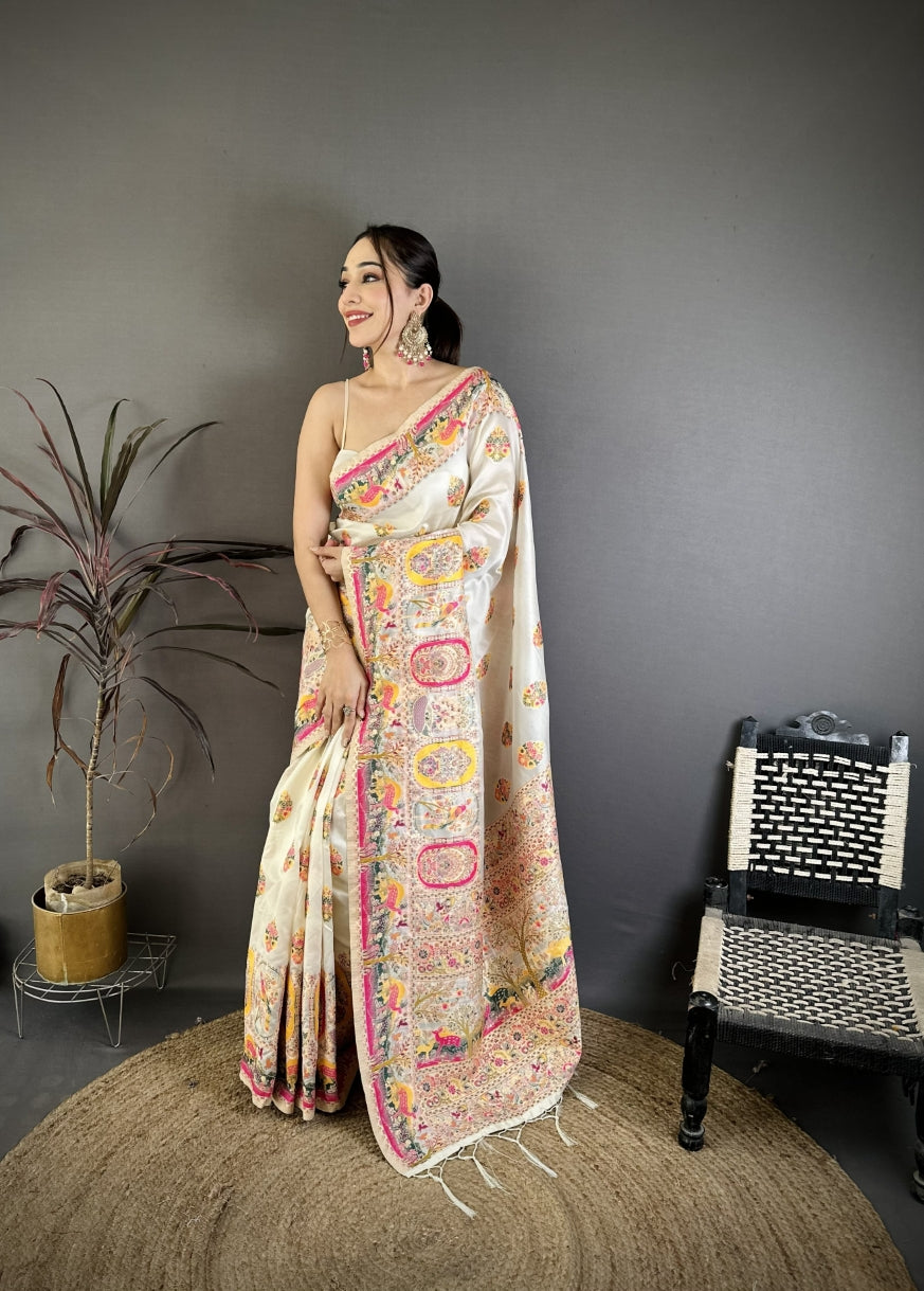 Wool Saree for Women - White | MLWSHSA9131WHT | DesiQlo