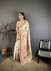 Wool Saree for Women - White | MLWSHSA9131WHT