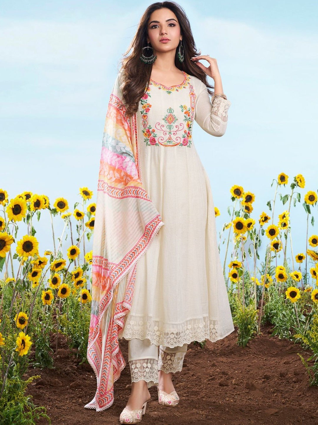 Cotton Blend Kurta Set for Women - Off White | MLWSHKS8917OFW | DesiQlo