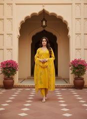 Cotton Blend Kurta Set for Women - Yellow | MLWSHKS9290YLW