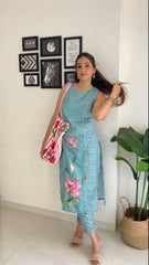 Floral Printed Panelled Gotta Patti Kurta with Trousers-AHKUPT-COMBO-885