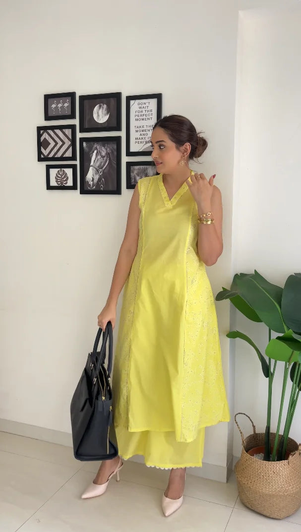 Brown Cotton Blend Kurta and Palazzo Set with Dupatta