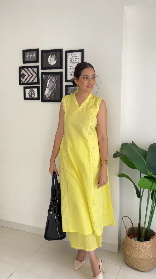 Brown Cotton Blend Kurta and Palazzo Set with Dupatta