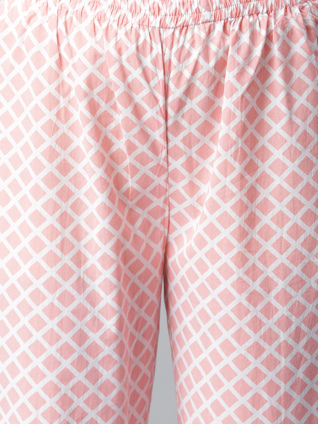 Women's Printed Cotton Straight Kurta Pant Dupatta Set (PinkChecksKpdS
