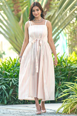 Pink Cotton Resort Wear Tie-up Dress-CL-SW-3090