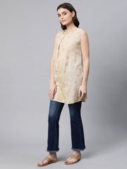 Beige Pure Cotton Floral Printed Tunic-AHKUCOPGGL-8067
