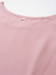 Rose Pink Crepe Kurta Palazzos Set With Burgundy Jacket-AHKUPZJK-COMBO-338