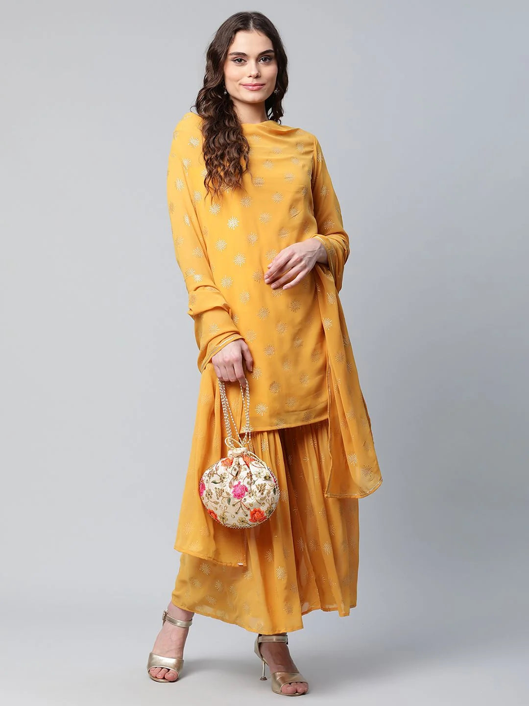Mustard Georgette Sharara Set | Designer Sharara Suits Online