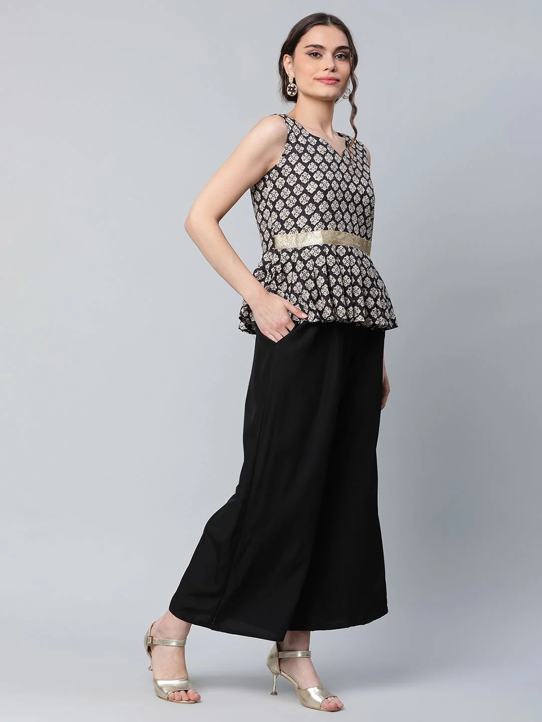 Black Digital Printed Top & Palazzo Set | Co Ord Sets for Women