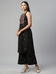 Black Crepe Printed Kurta Palazzo Set-AHKUPZ-COMBO-489