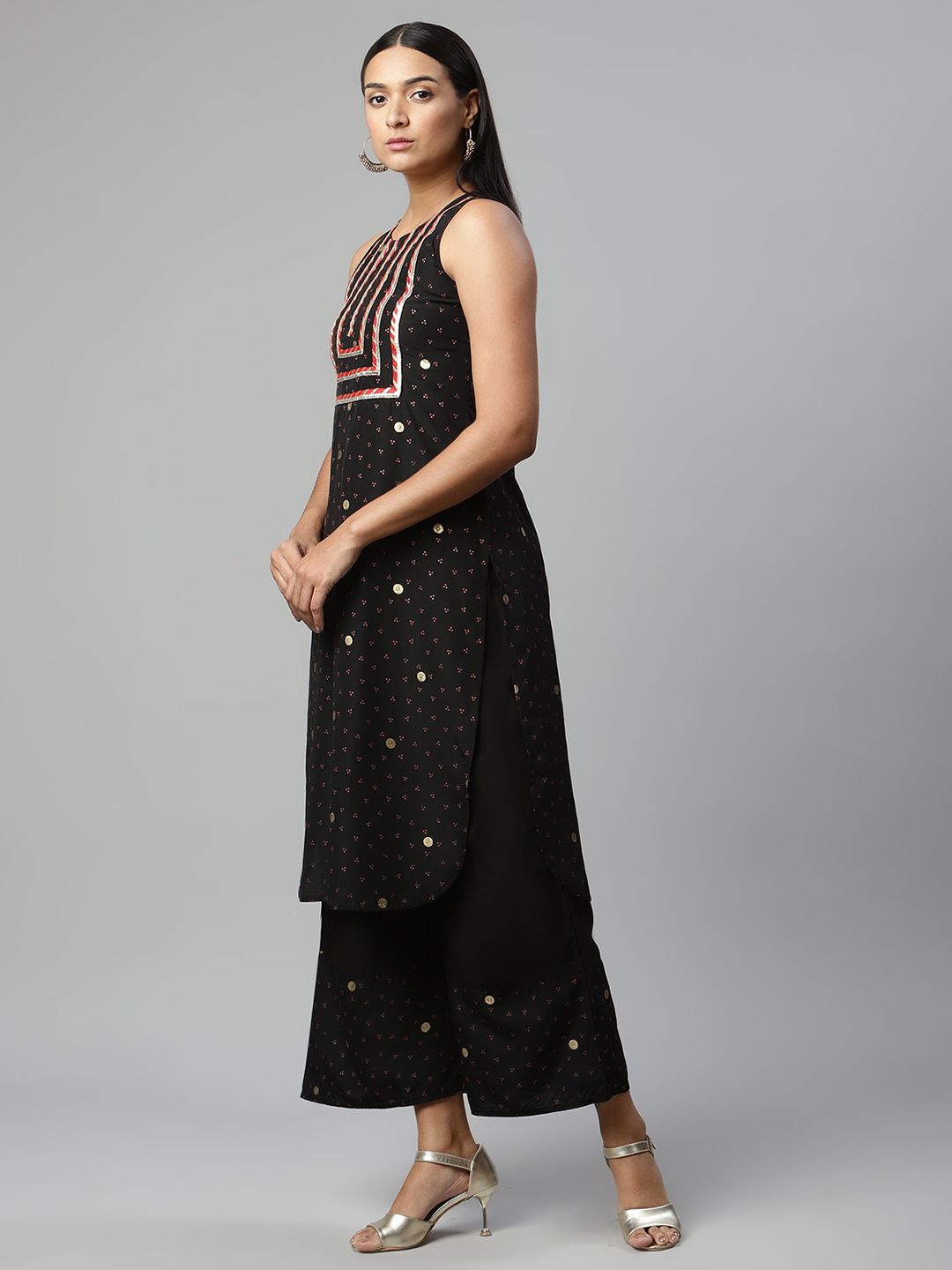 Black Printed Kurta Palazzo Set | Women's Palazzo Pants Set