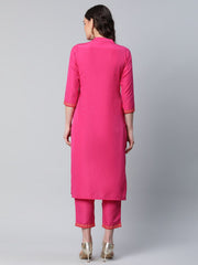 Pink Crepe Printed Kurta Pant Set-AHKUPN-COMBO-401