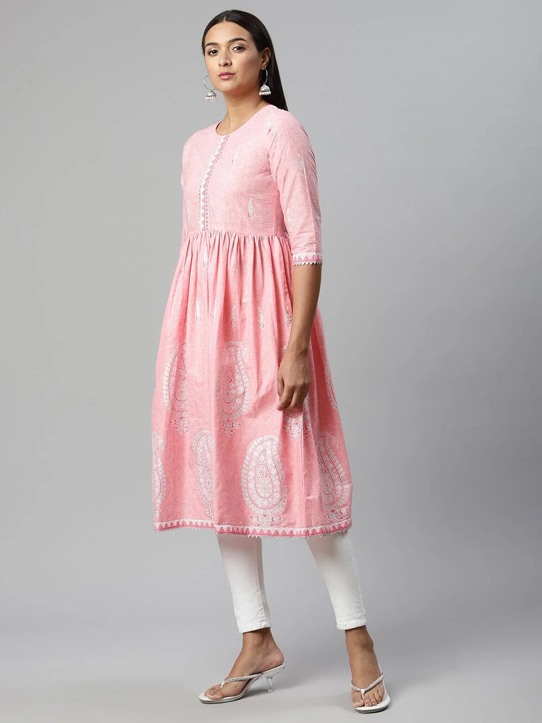 Buy Pink Printed Cotton Indian Kurta - Stylish Kurtis Online