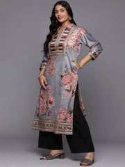 Women Floral Printed Gotta Patti Velvet Kurta-AP-AHKUVLDP-1113